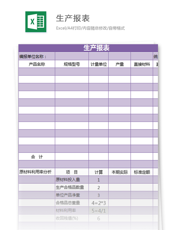 生產(chǎn)報(bào)表excel模板