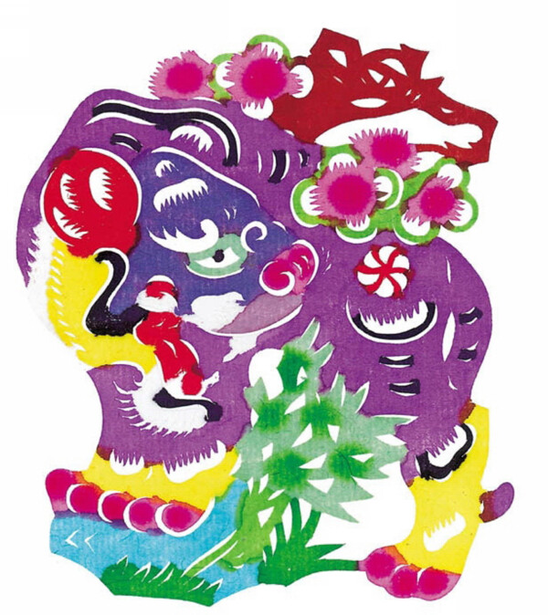 紫色雄獅剪紙