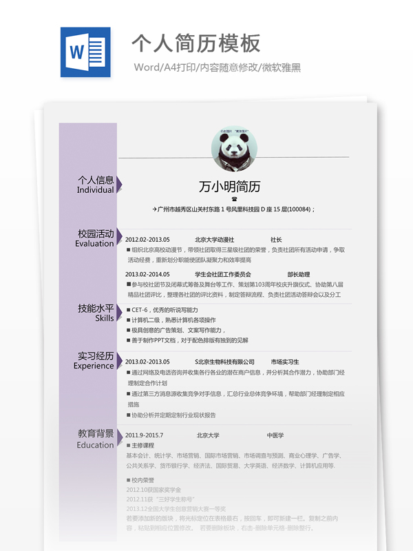 個人求職簡歷模板