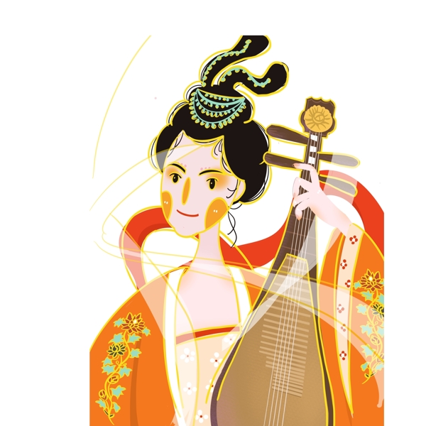 手绘古代弹琵琶的女人设计