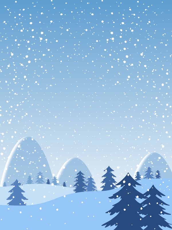 彩绘冬季下雪树林背景