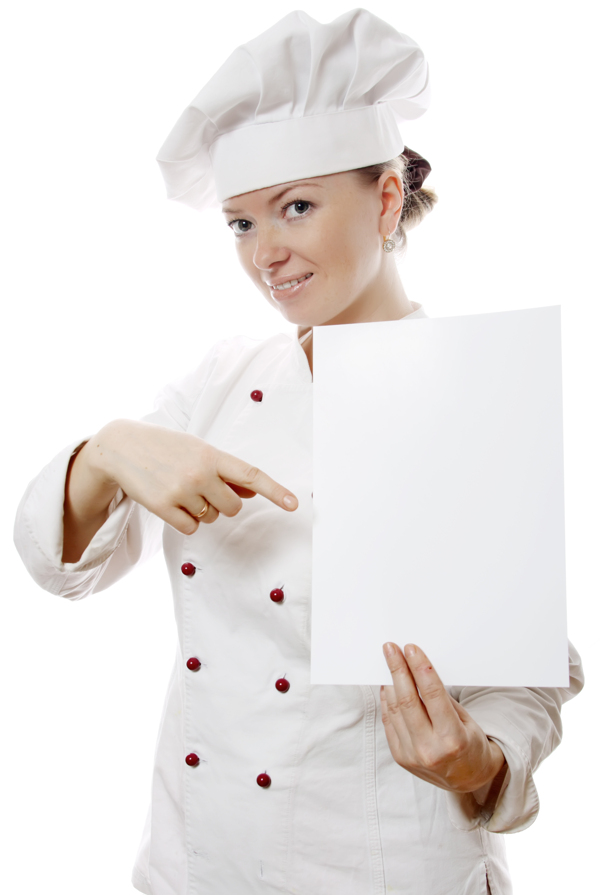 女厨师与空白广告牌图片