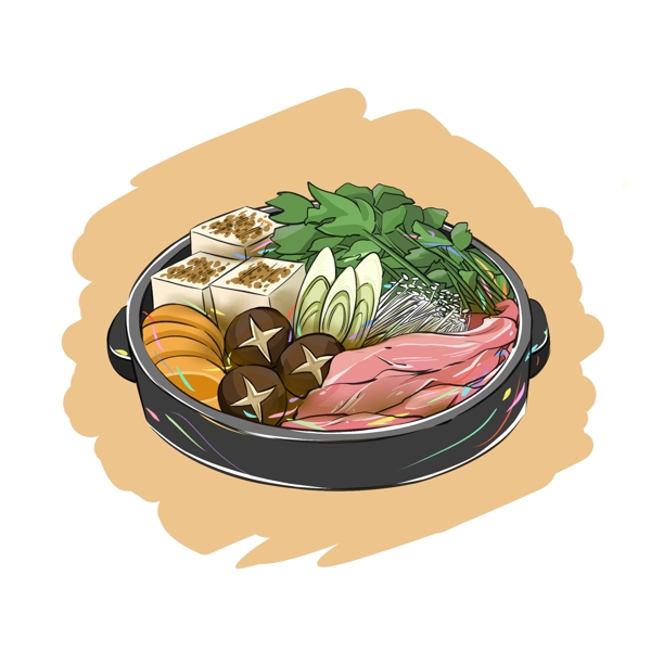 手绘原创动漫食品素材日式食物日式寿喜锅