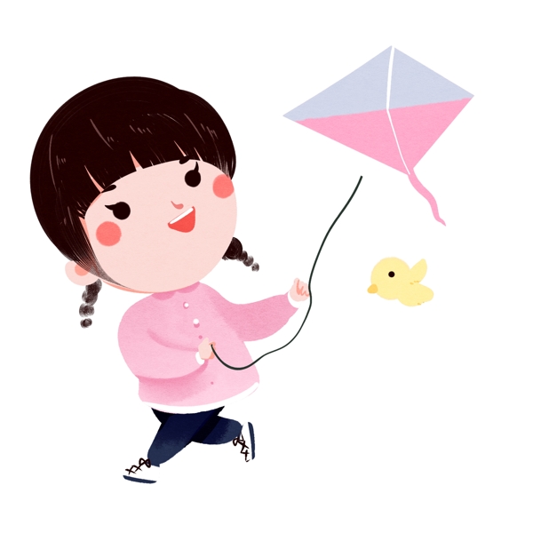 手繪放風(fēng)箏的少女免摳元素