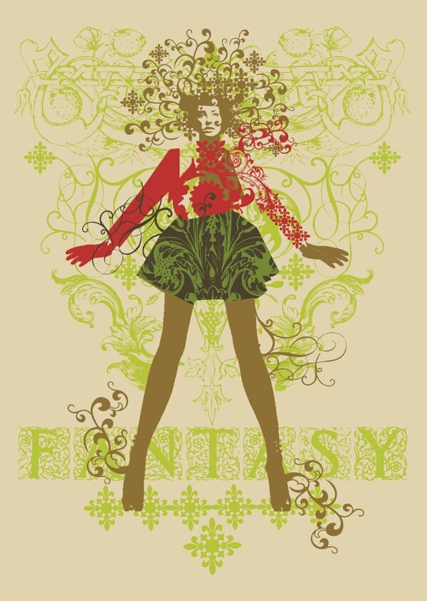 印花矢量圖時尚休閑女裝抽象人物女人免費素材