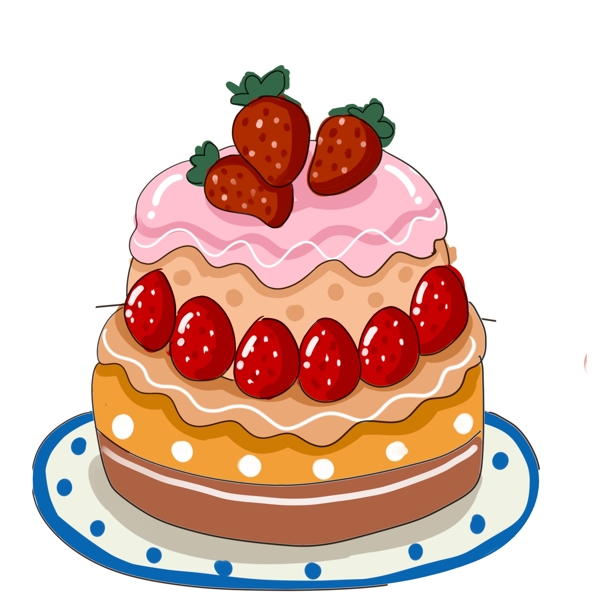手绘一个美味的草莓蛋糕设计