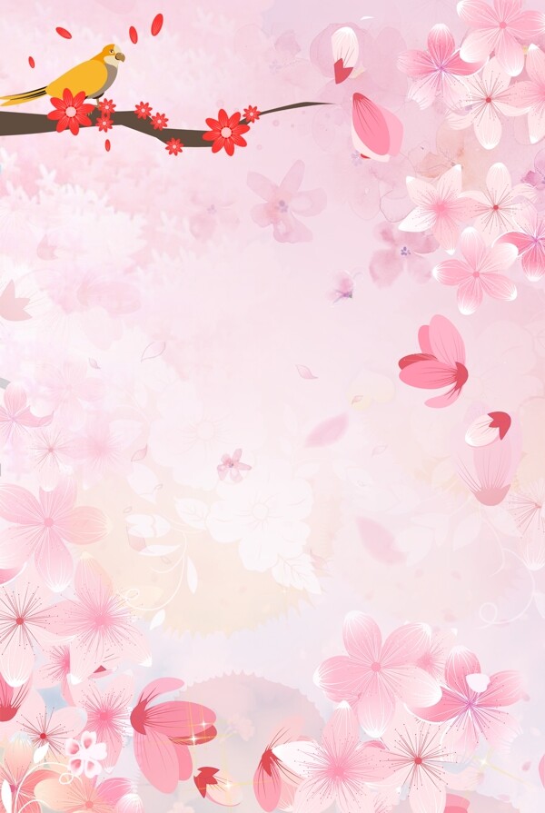 粉色樱花季唯美背景合成