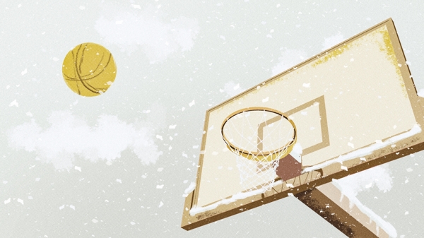 冬季雪景篮球一隅场景清新插画