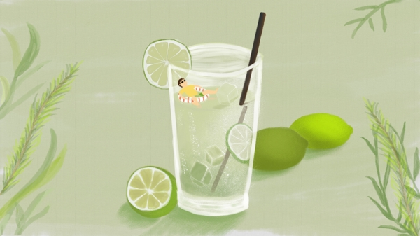 大暑夏季冷飲清涼檸檬水小清新創(chuàng)意手繪插畫