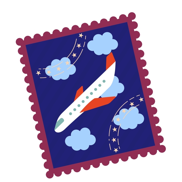 卡通蓝色飞机邮票