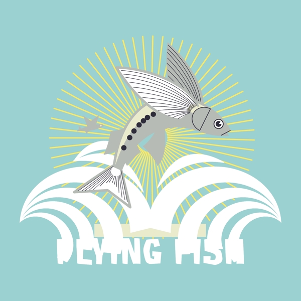 印花矢量圖T恤圖案圖文結(jié)合動(dòng)物飛魚免費(fèi)素材