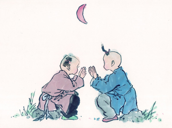 月色已晚兩個娃娃遲遲歸