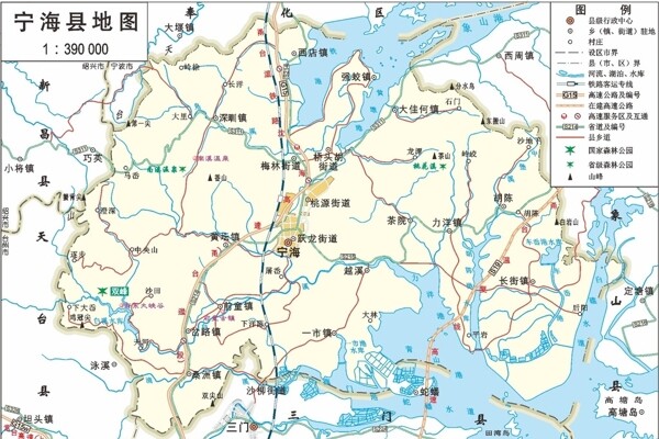浙江宁波市宁海县标准地图