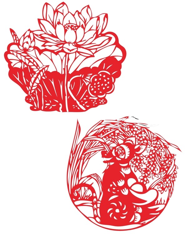 荷花剪紙圖案