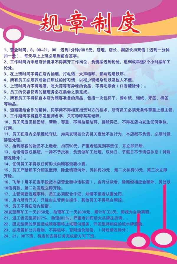 理發(fā)店規(guī)章制度展板圖片