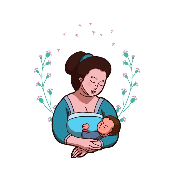卡通古装母亲抱着婴儿