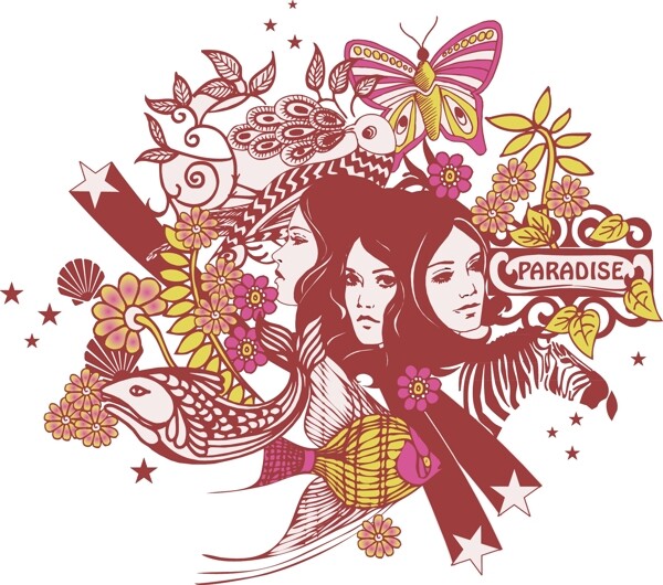 印花矢量圖人物女人文字英文免費素材
