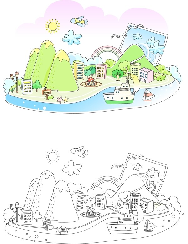 卡通矢量城市場(chǎng)景