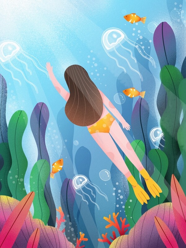 世界海洋日海底潜水的女孩