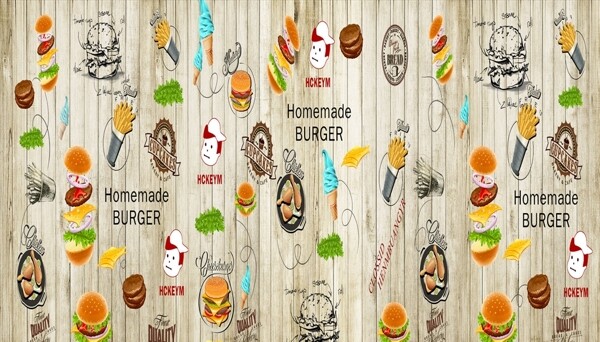 美食竖条汉堡包背景墙图片