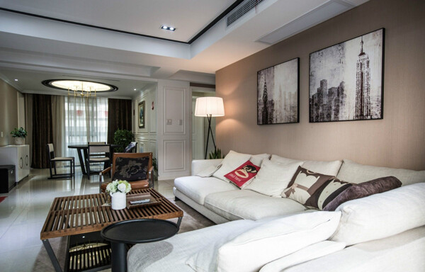 现代时尚清雅客厅白色沙发室内装修效果图