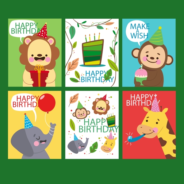 卡通动物生日卡片
