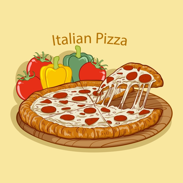手绘意大利披萨插图