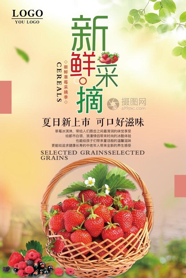 小清新蔬果草莓宣传海报
