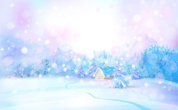 美麗的七彩雪景插畫