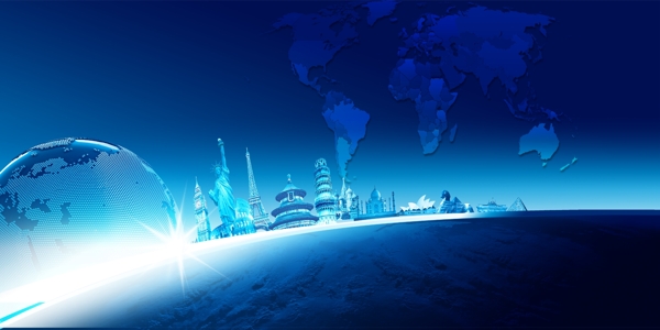一组蓝色的科技城市背景