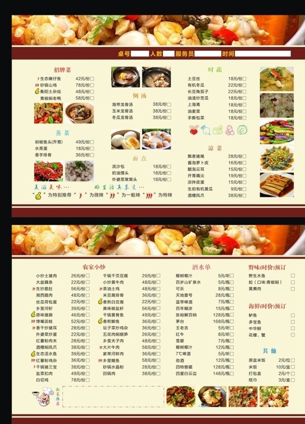 酒店點菜單