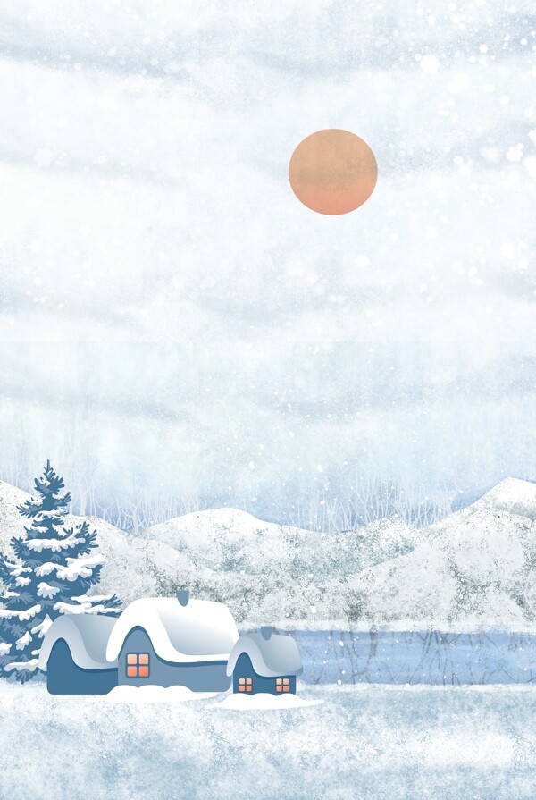 彩绘冬季大雪背景素材