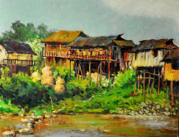 木樓風(fēng)景油畫(huà)圖片