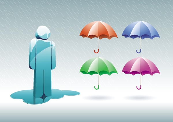 矢量彩色雨傘小人背景設(shè)計(jì)