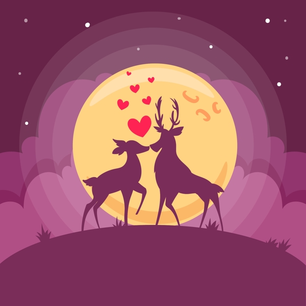 情人节卡通浪漫双鹿插图