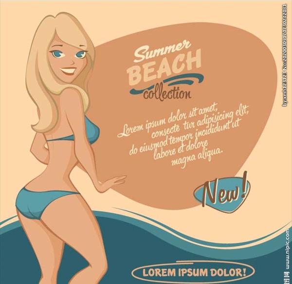 沙滩广告旅游素材泳装女孩卡通美