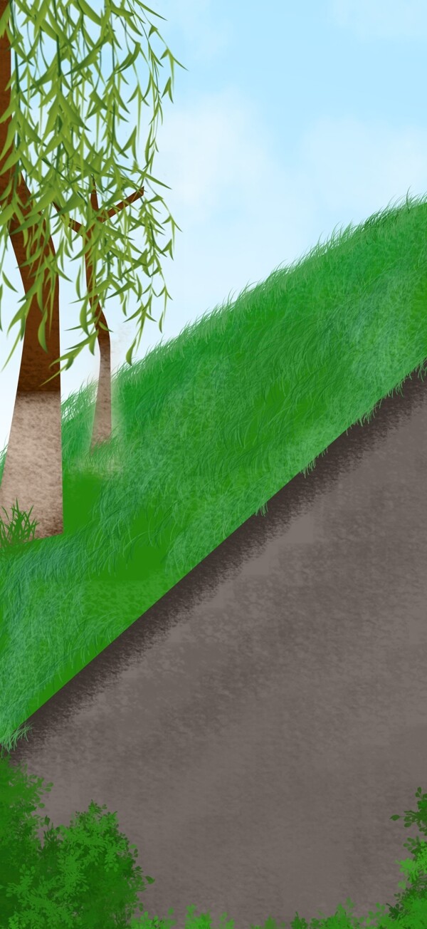 卡通绿色树木风景插画背景