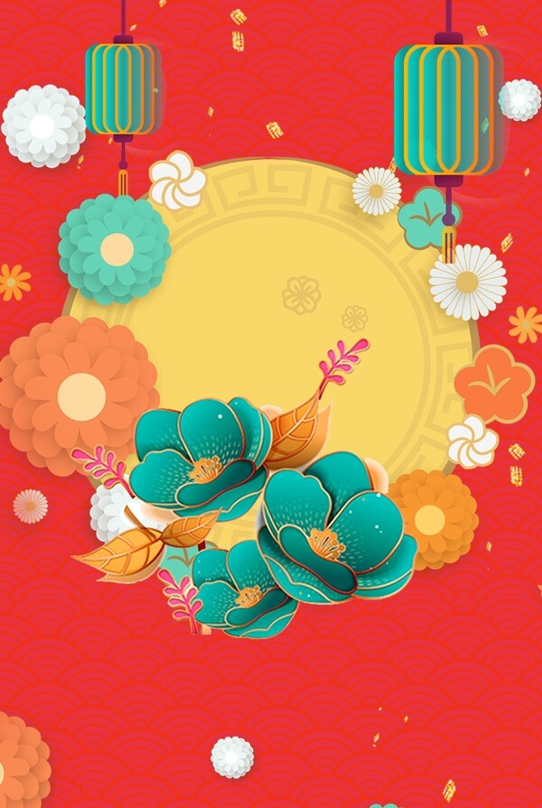 新年喜庆红色春节猪年烫金背景海报
