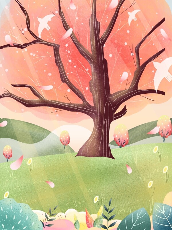 春季踏青樱花树背景设计