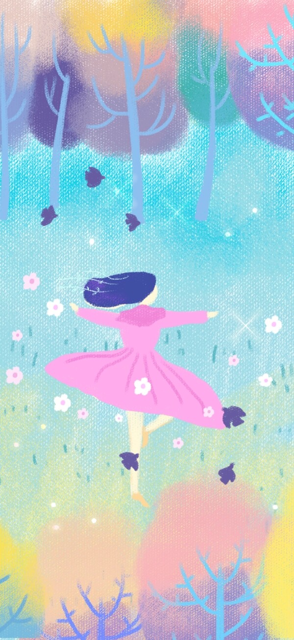 插畫舞蹈的小女孩