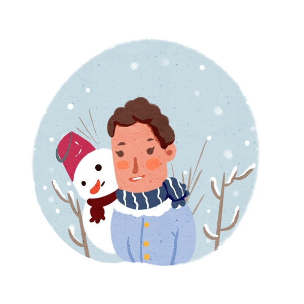 扁平冬季人物下雪可愛卡通元素
