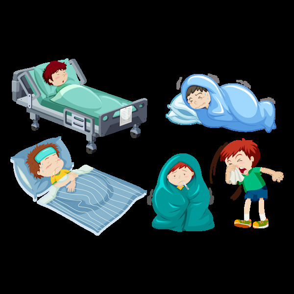 生病的學(xué)生小孩免摳png透明圖層素材