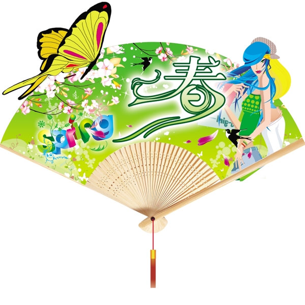 春天扇面吊旗PSD分層模板