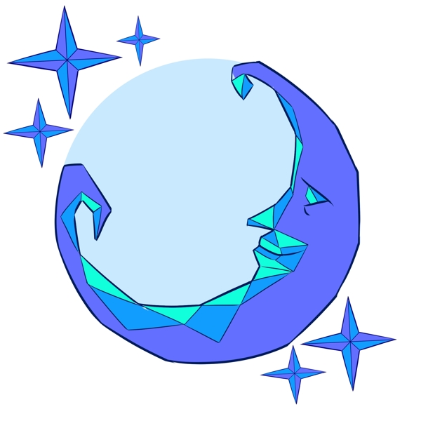微笑的蓝色月亮插画