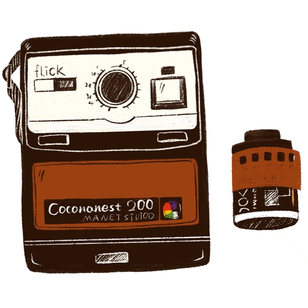 手绘复古相机怀旧小物件