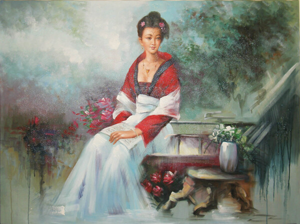 古裝美女油畫(huà)圖片