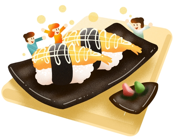 冬季冬天吃寿司插画