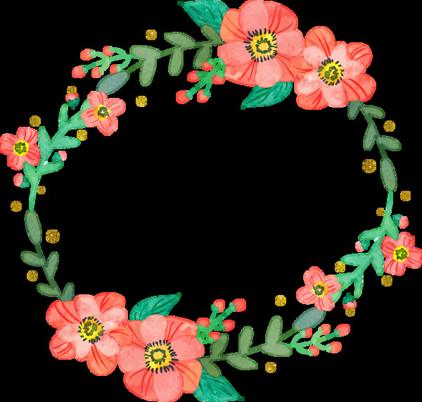 清新明媚粉色花朵手绘花环装饰元素