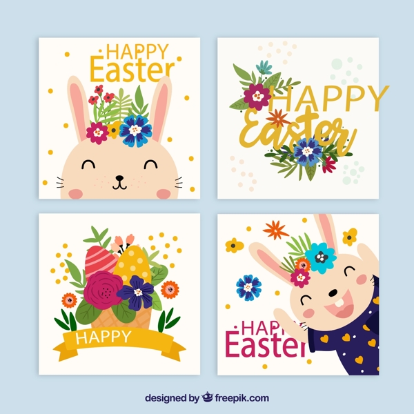 复活节花卉和兔子卡片图片