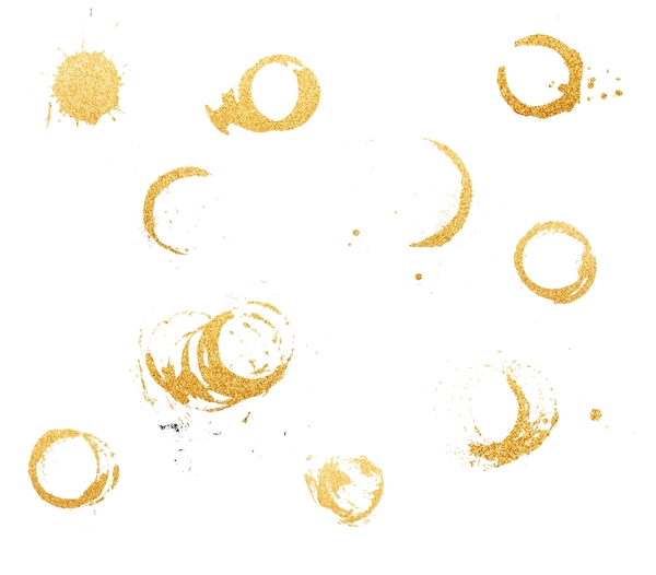 金色水墨素材圆形元素金粉笔画手绘装饰集合
